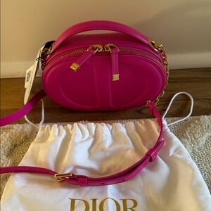 Calfskin Christian Dior Signature Oval Crossbody Camera Bag Rani Pink